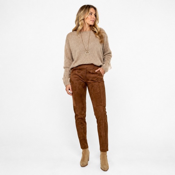 Sundance Pants - Sundance Brown Faux Suede Boho Ankle Pants Size 8 High Rise Stretch Trousers
